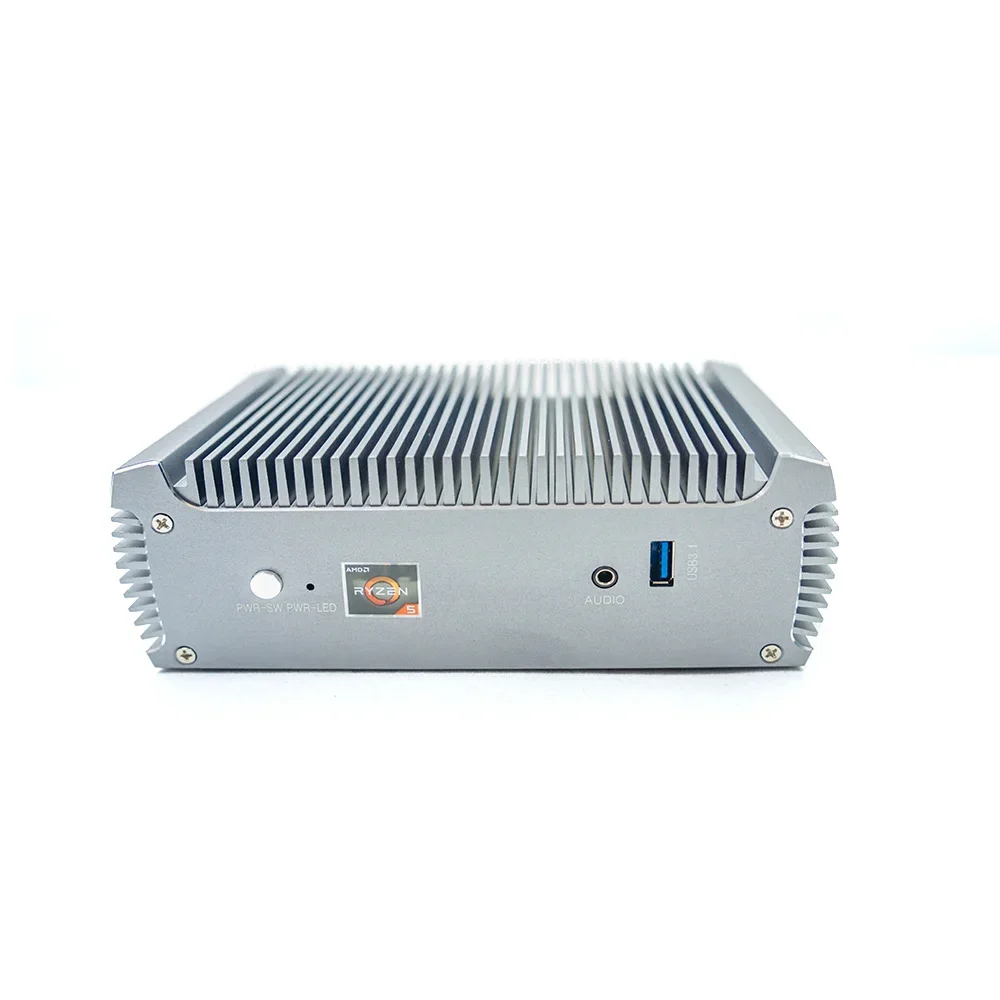 Fanless AMD Ryzen™ R7 4700U, Dual Ethernet Dual HD Industrial Control Game 4K, Fanless Windows 11 Mini PC Support HDD Computer