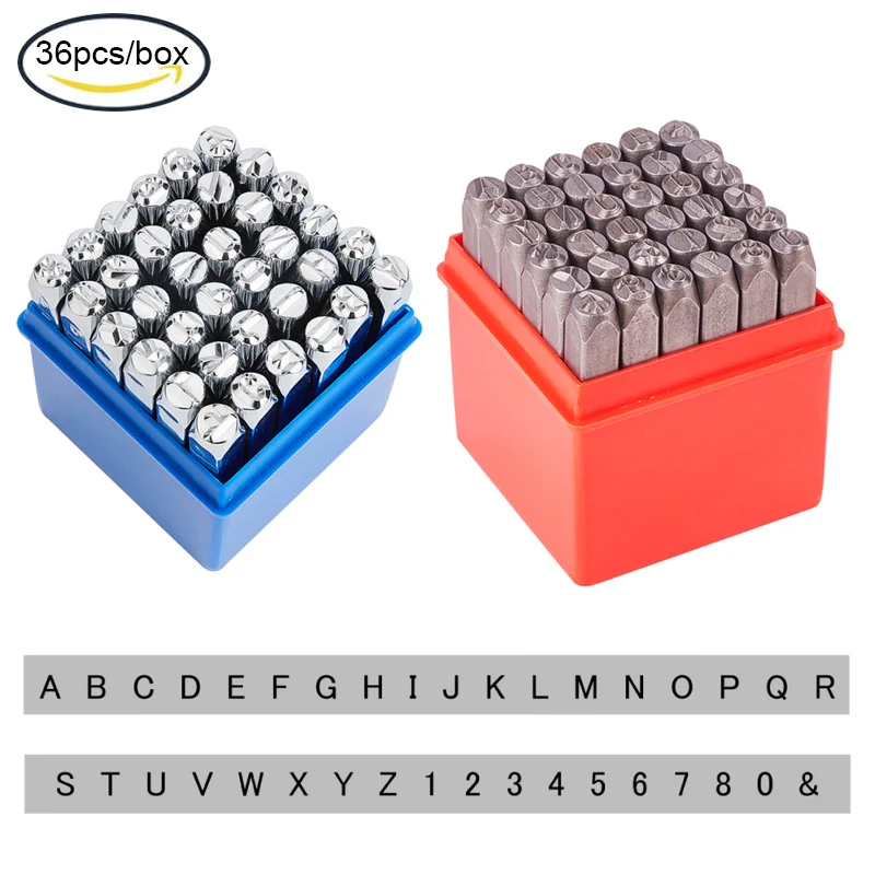 36 Pcs Letter and Number Metal Stamp Set, 4mm Alphabet A-Z and Number 0-9 and Symbol, Iron Uppercase Stamps Punch Press Tool