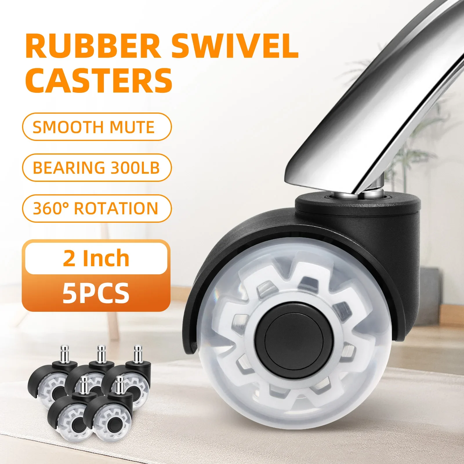 Universal Soft-Roll Office Chair Caster Wheels - Set of 5
