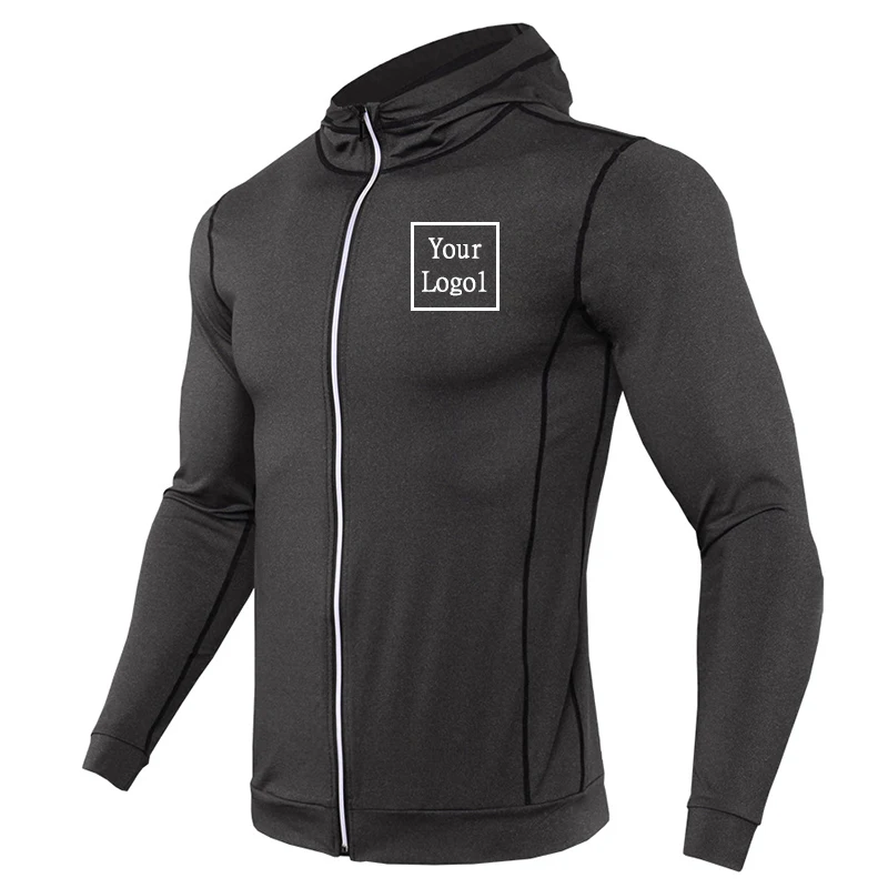 Men Custom Logo Running Jackets New Hoodies Sport Shirt Men Hat Fitness Gym Training Sport Top Men's Sportswear