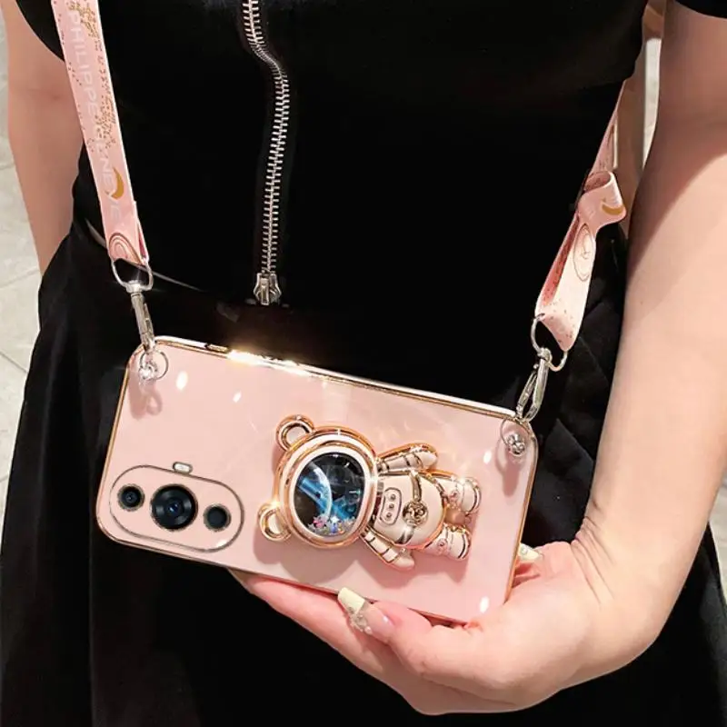 Crossbody Lanyard Quicksand Space Bear Plating Phone Case Cover