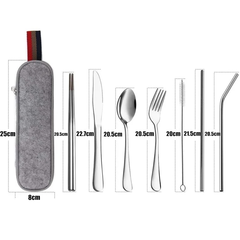 8Pcs/set Tableware Reusable Travel Cutlery Set Camp Utensils Set with stainless steel Spoon Fork Chopsticks Straw Portable case picnic cutlery set western style cutlery set picnic tableware camping cutlery set stainless steel cutlery set cutlery set wooden cutlery set ceramic dinnerware set