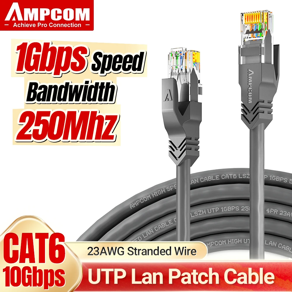  AMPCOM RJ45 Ethernet Cable, Cat6 Lan Cable (24AWG) UTP CAT 6 RJ 45 Network Cable Patch Cord for Desktop Computers Modem Router