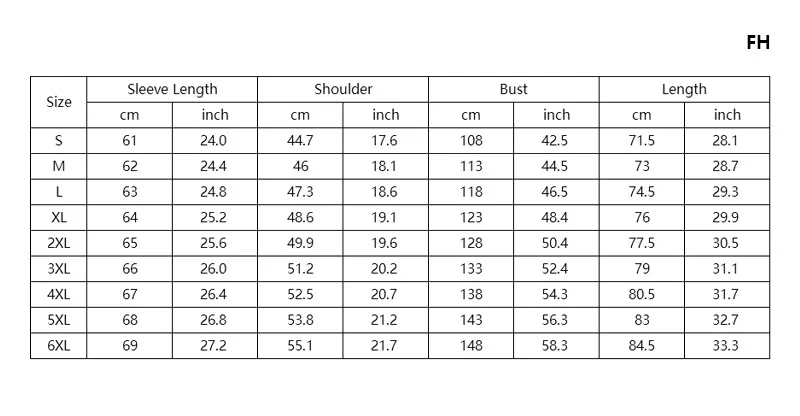 FH-碎花衬衫长袖-尺码表