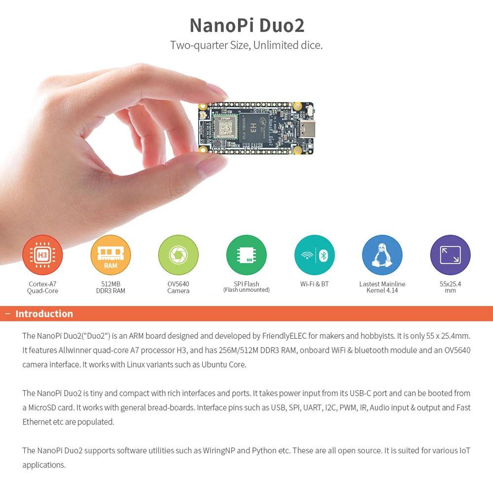 Nanopi Duo2 Allwinner H3 Quad-Core 512MB DDR3 Wifi Bluetooth Ubuntucore Iot Deve