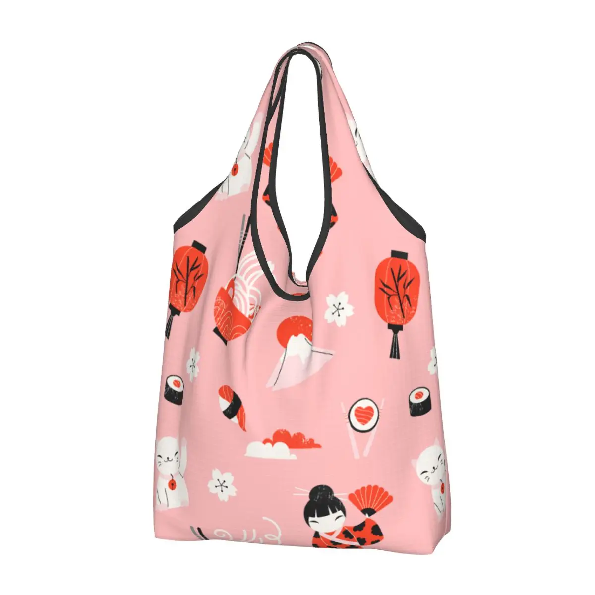 

Многоразовые японские куклы Kokeshi, кимоно, сумки для покупок для продуктов, большие моющиеся сумки-тоут