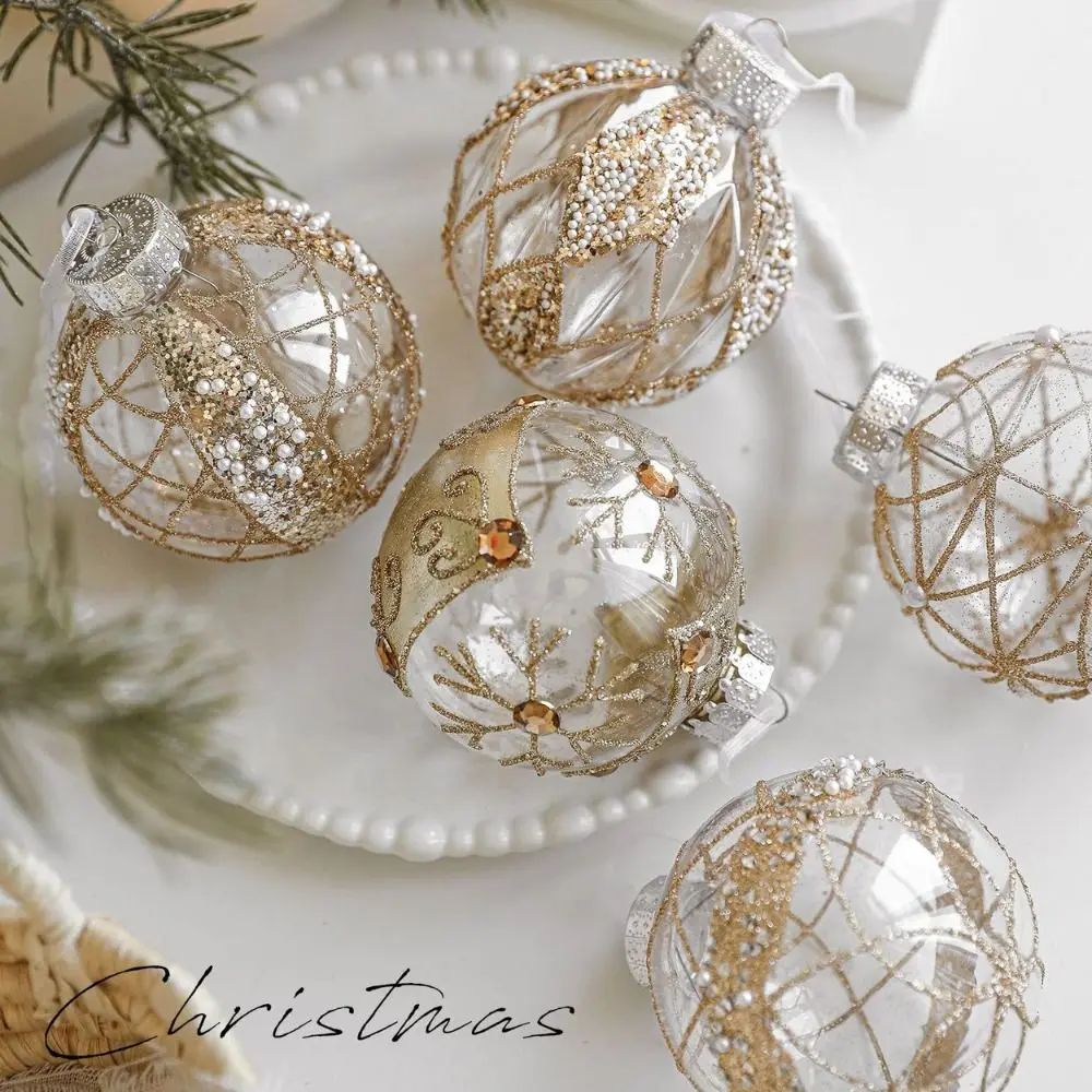 Glitter Plastic Christmas Ornaments Ball Golden Border