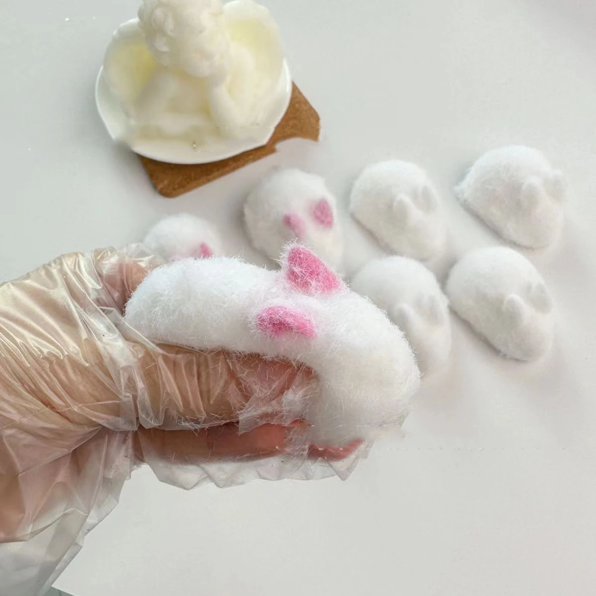 2024 Squishy Kawaii Handmade Silicone Mini White Rabbit Flocked Snow Powder Bunny Soft Pendant Girl Cute Birthday Gift Kids Toys 4