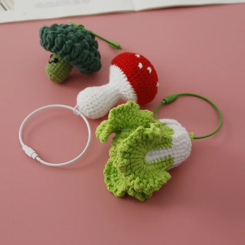 Fashion Knitting Vegetable Keychain Cute Mushroom Keyrings For Car Keys Creative Knitted Broccoli Keychain For Bag Accessories