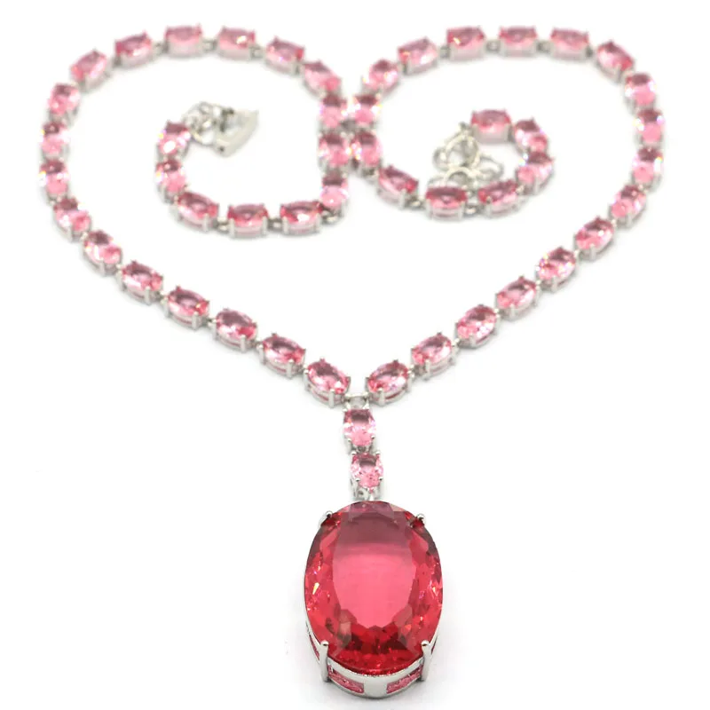 33g Customized 925 SOLID STERLING SILVER NECKLACE CHAIN Elegant Oval Gemstone Pink Kunzite Swiss Blue Topaz Morganite High Trend