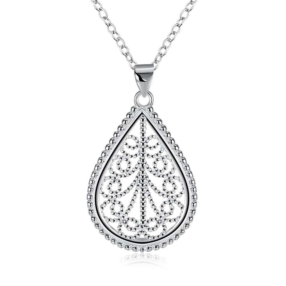 

Charms 925 Sterling Silver Pretty Drop Shape Pattern Pendant Necklace for Women Fashion Party Wedding Accessories Jewelry Gifts