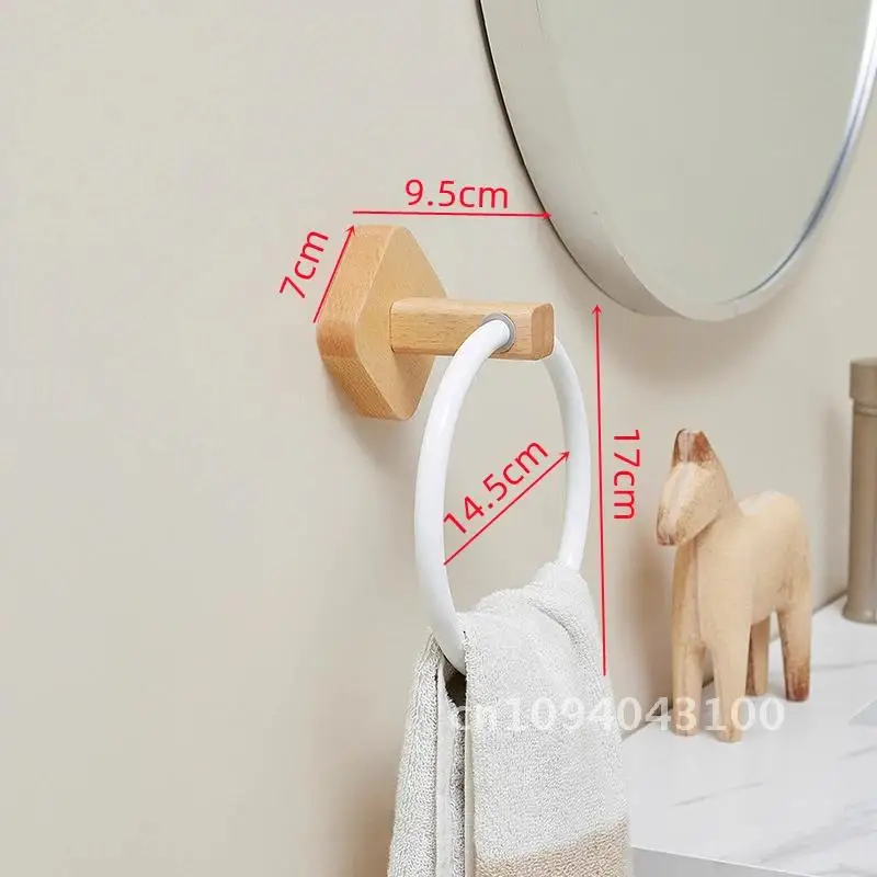 No Holder Bathroom Towel Punching Walnut/Beech Aluminium White/Black Ring Wall Towel Round Accessories Mounted