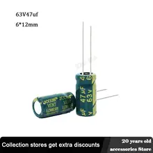 

20pcs 63V 47UF 6 * 12 mm low ESR Aluminum Electrolyte Capacitor 47 uf 63 V Electric Capacitors High frequency 20%