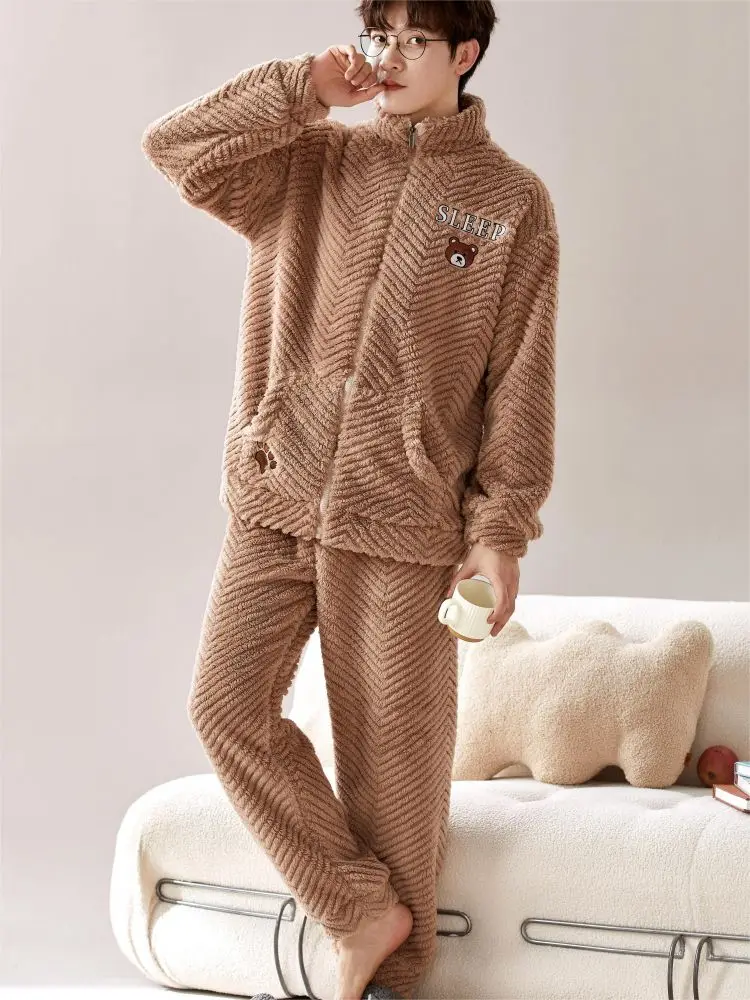 Matching Pajamas Pyjama Couple Men Winter Pajama Plush Men's Plus Size Room Wear Men Sleepwear Pijama Set Night Gown Full Body