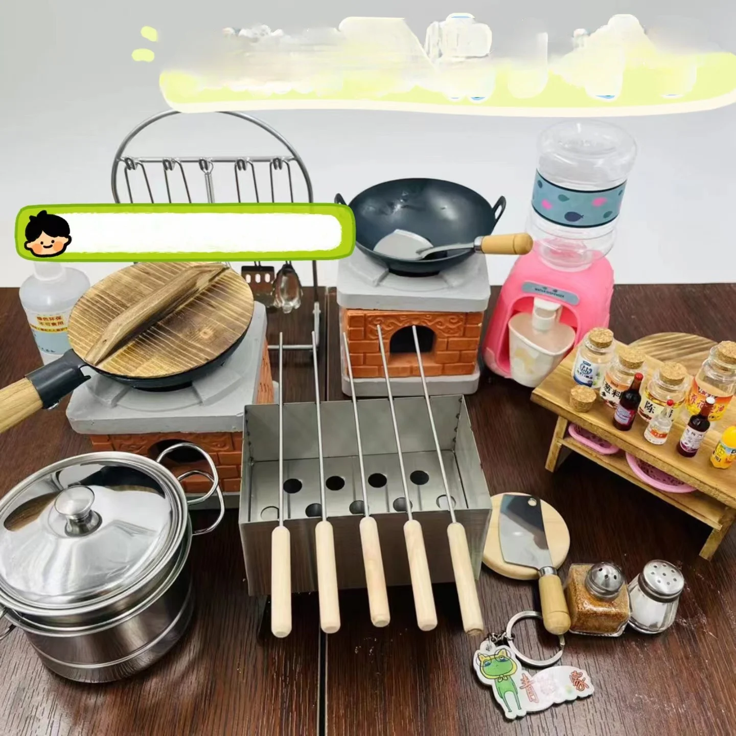 미니 주방 실제 요리 바베큐 그릴 스테인레스 스틸 작은 스토브 꼬치 소형 음식 놀이 집 장난감 전체  세트