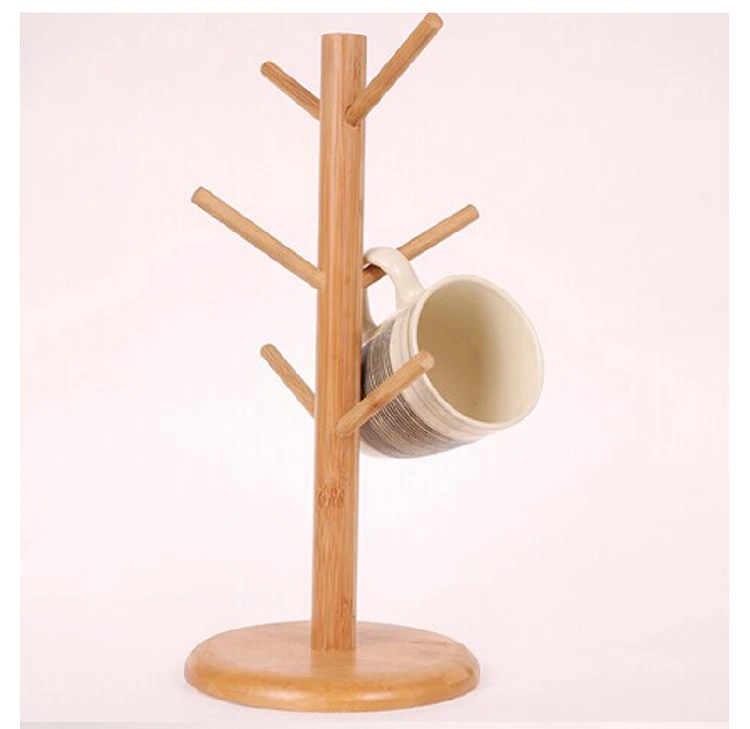 Home Kitchen1 Set Tree Shape Wood Coffee Tea Cup Storage Holder Stand Mug Hanging Display Rack Drinkware Shelf 6 Hooks