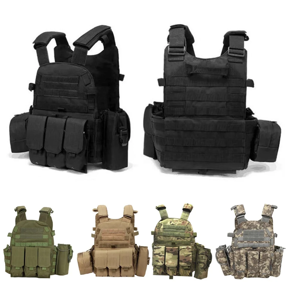Veste tactique Airsoft Noire 8 poches holster + ceinturon