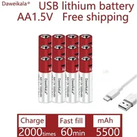 New AA USB Rechargeable Li-ion Battery 1.5V AA 5500mah / Li Ion Battery Watch for Toys MP3 Player Thermometer Keyboard + Cable 5