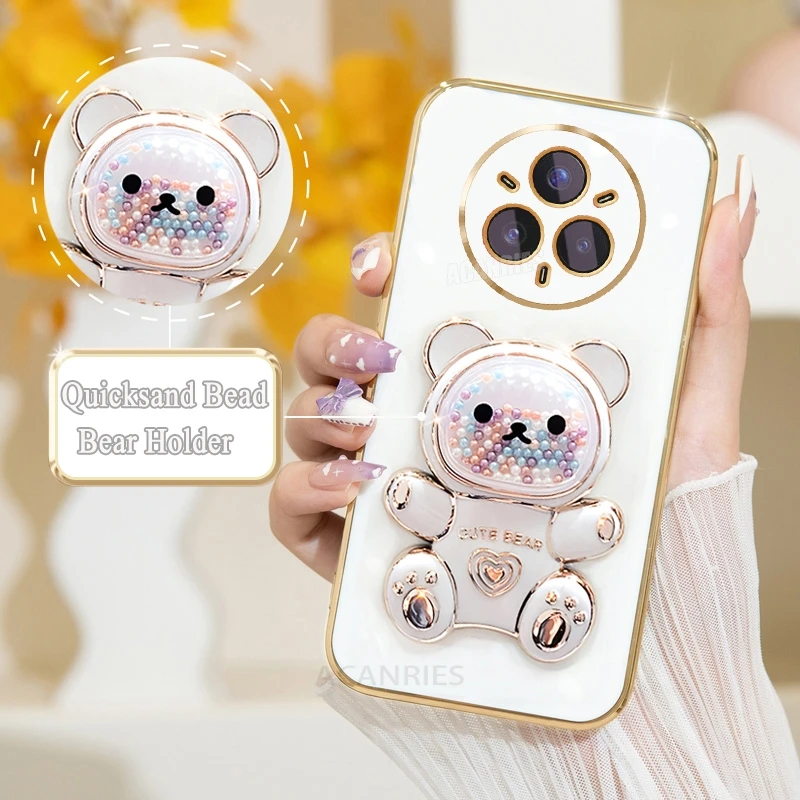 Luxury Quicksand Bear Holder Plating Silicone Stand Case