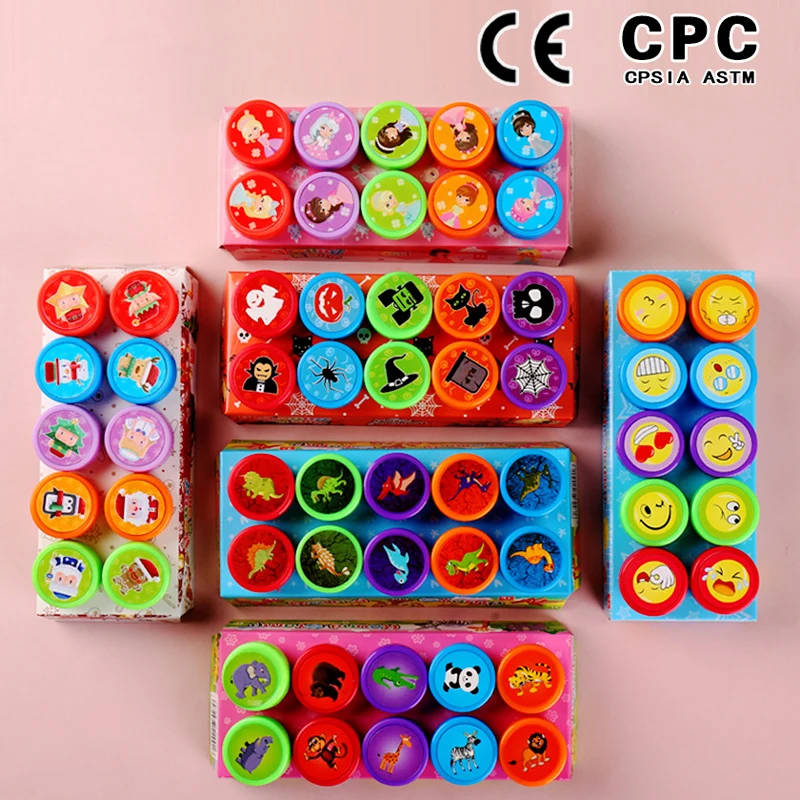 Cute Cartoon Children's Stamps 10PCS Teacher Kindergarten Reward Stamps Children's Early Education Toys and Gifts