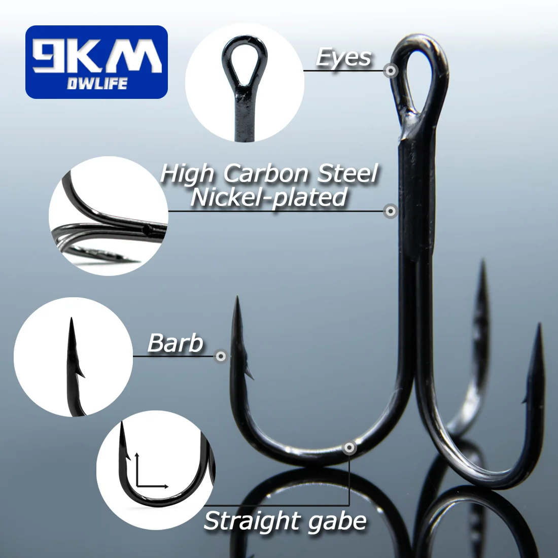 20Pcs 10# 0.55 Treble Fish Hooks Carbon Steel Sharp Bend Hook w Barbs Black