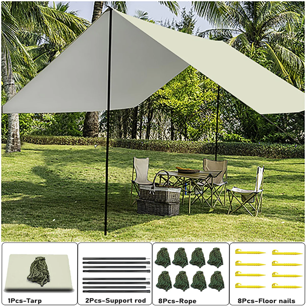 

Camping Tarp, Lightweight UV Resistant and PU 3000mm Waterproof Rainproof Tarpaulin Shelter, Outdoor Camping Travel Awning