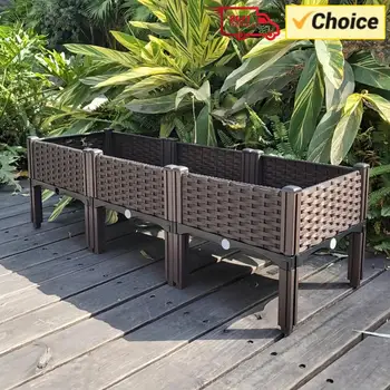 Letto da giardino rialzato in plastica con fioriera per gambe con foro di scarico Contenitore per piantare Scatola di propagazione elevata Vaso per verdure da balcone