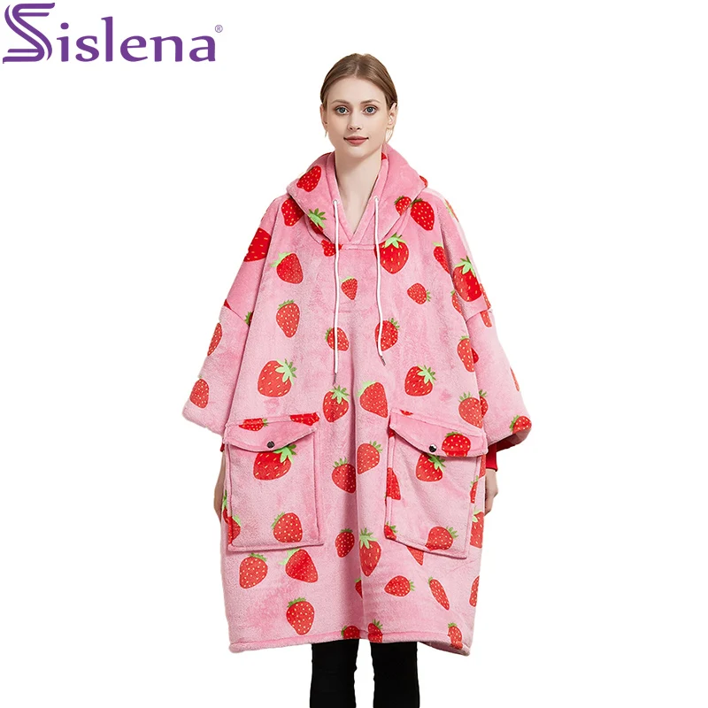 1.3kg Oversized Hoodie Double Weighted Strawberry Blanket With Sleeves