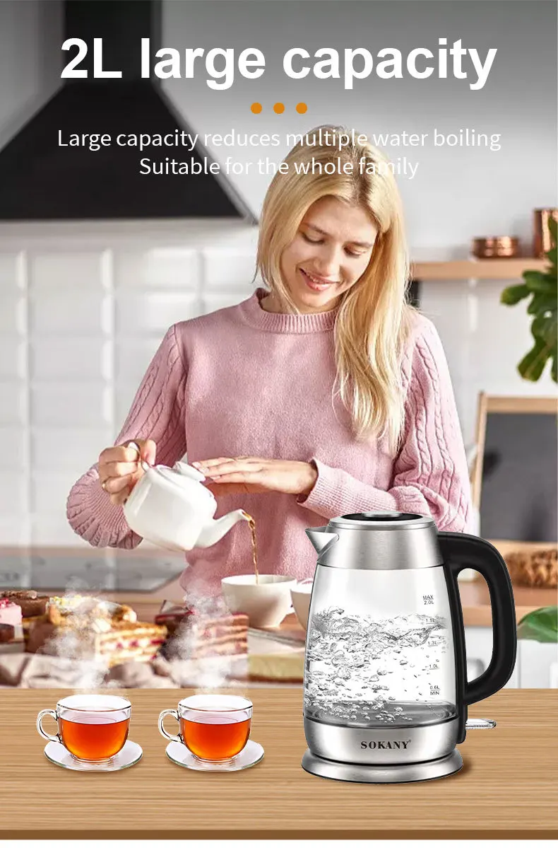 Raf Electric Borosilicate Glass And Steel Hot Tea Water Kettle - 2-liter  2000w Fast Boiling Cordless With Led Light - Electric Kettles - AliExpress