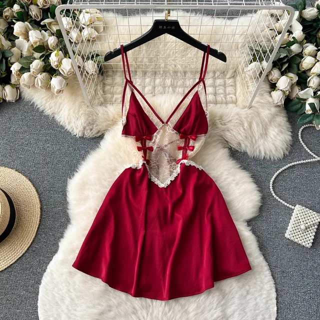 SINGREINY Spaghetti Strap Backless Sexy Nightdress Women Cross  