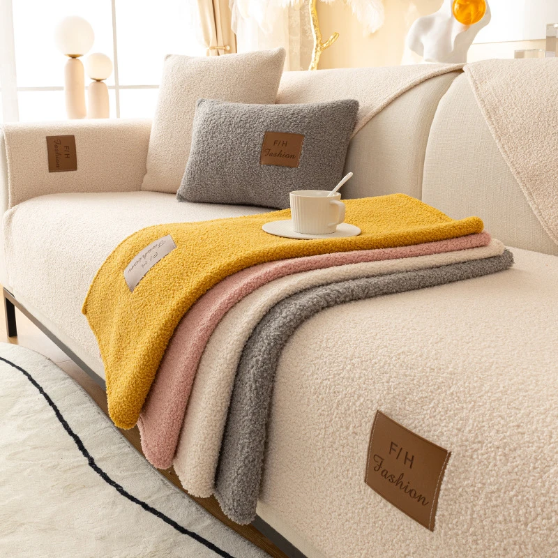 Thickened Wool Sofa Cover Plush Couch Cover Antiskid Leather Sofa