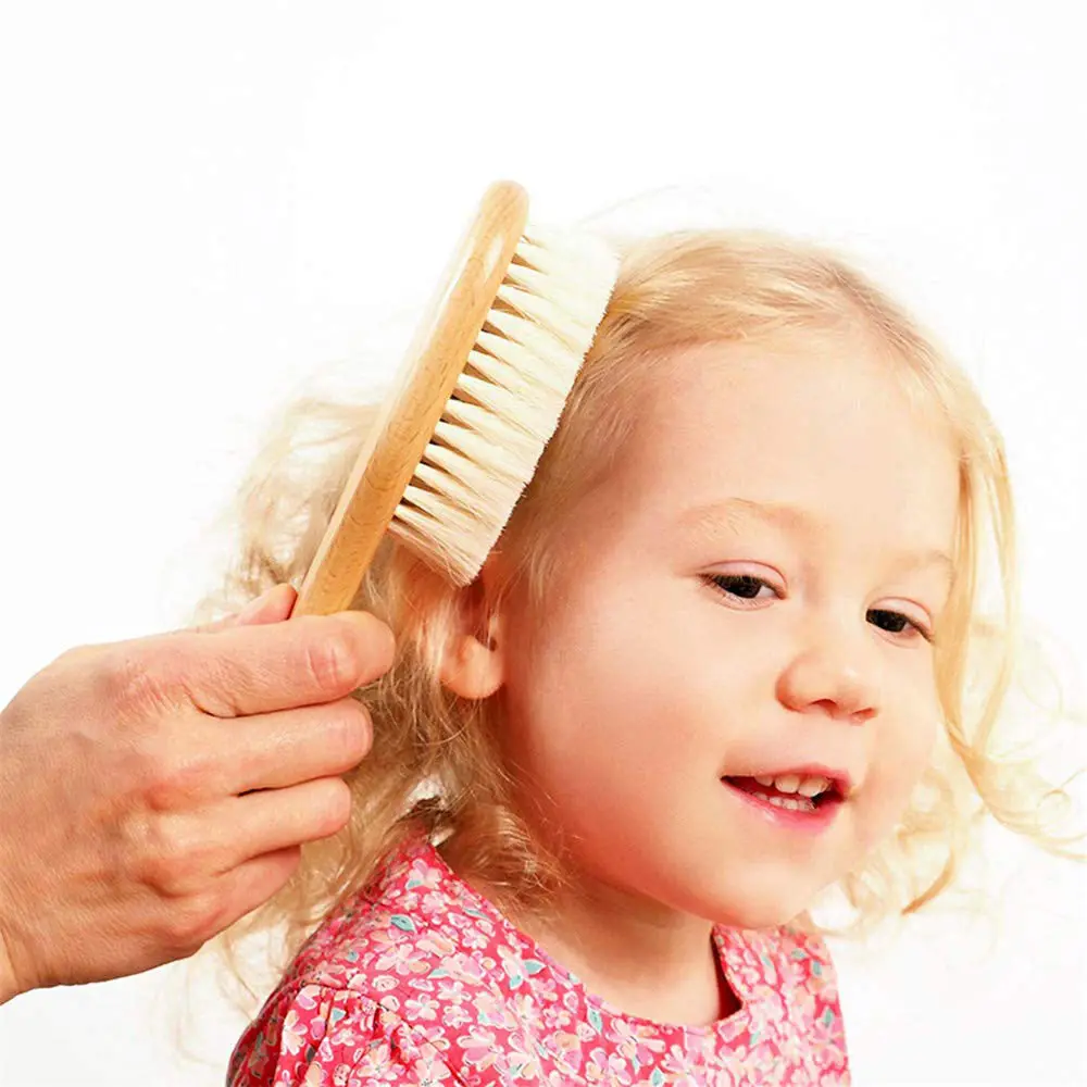 Acquista 2 pezzi/set spazzola per capelli per bambini pettine in lana  naturale spazzola per capelli in legno pettine per neonato massaggiatore  per la testa del bambino