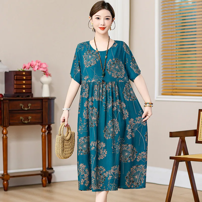Vintage Gedruckt frauen Nachthemd Lose Baumwolle Nachtwäsche Frau Kurzarm Sommer Nacht Kleid Große Größe Hause Kleidung XL-5XL – Detail 5