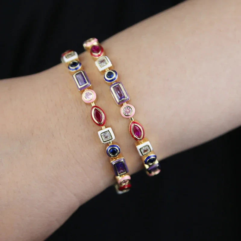 

Браслет неоновый с фианитами для тенниса, цветная позолоченная цепочка длиной 17 см, летняя бижутерия, аксессуары