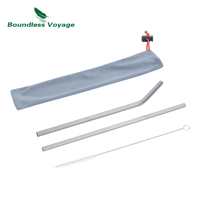 Boundless Voyage Titanium Straw with Cleaning Brush Straight Curved Reusable Drinking Straw Water Flatware for Coffee Tea Yogurt 2