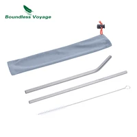 Boundless Voyage Titanium Straw with Cleaning Brush Straight Curved Reusable Drinking Straw Water Flatware for Coffee Tea Yogurt 2