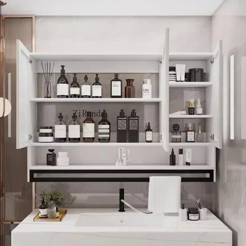 Nordic Smart Bathroom Mirror Cabinet Wall Mounted Anti-fog Mirror Cabinet Backlight Storage Shelf Simple Home Furniture FYBC