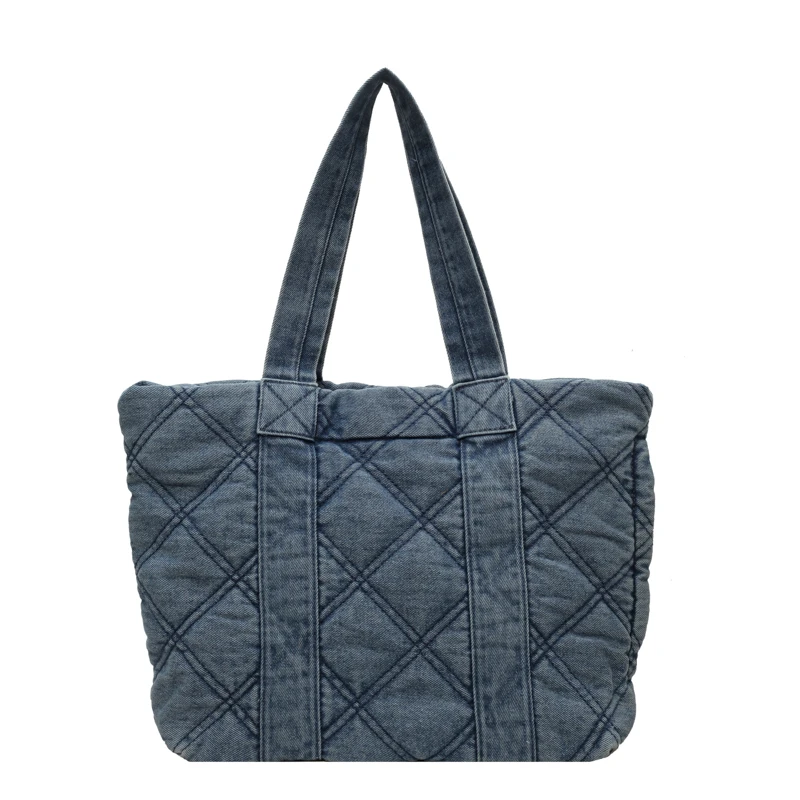 Denim Diamond Lattice Shoulder Bags For Women 2023 Winter Blue Casual Totes Japan And Korea Style Cloth Handbags Cotton Packages