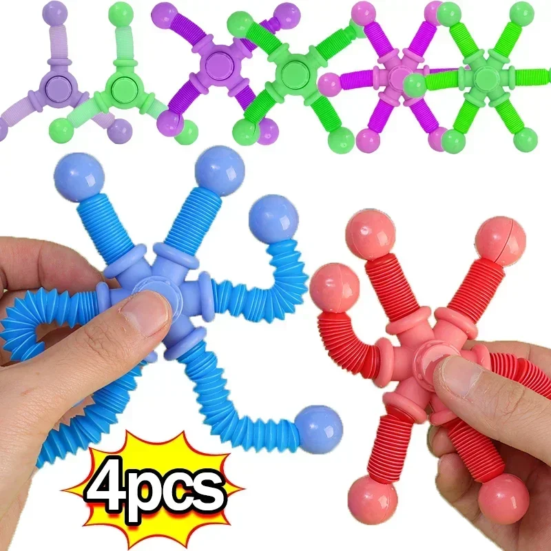 

1-4pcs Children Fidget Spinner Toys Kids Pop Tube Sensory Toys Suction Cup Games Plastic Transformable Stress Relief Gifts