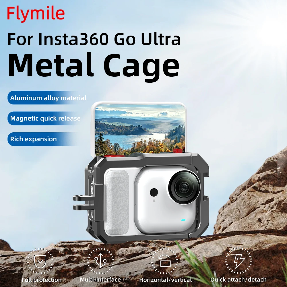 Flymile Cage Metall-Schutzhülle für Insta360 GO Ultra, Zubehör, Rahmenkäfig, Kaltschuh, Multifunktions-Erweiterungshalterungen – Detail 1