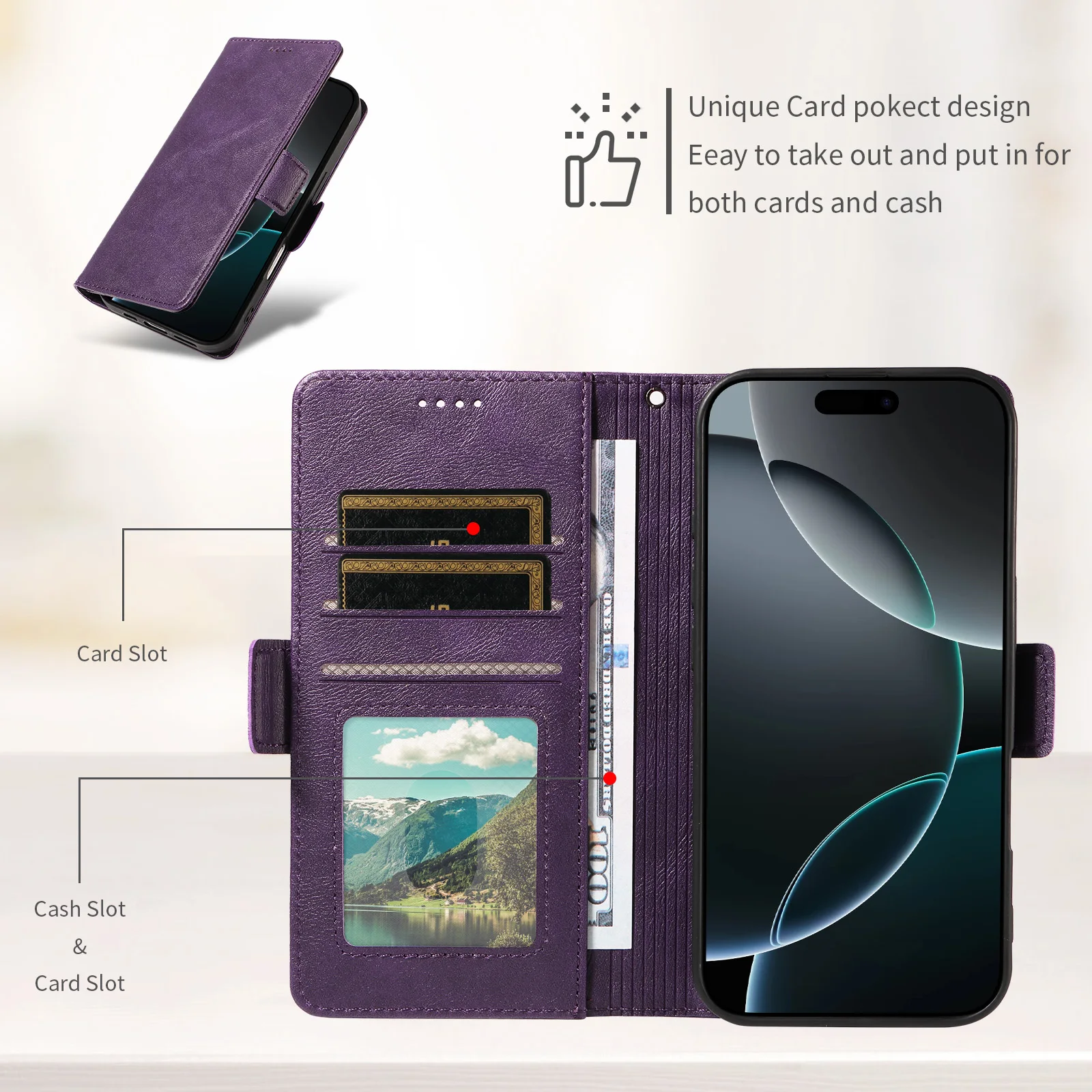 Leather RFID Flip Wallet Phone Case and Cover