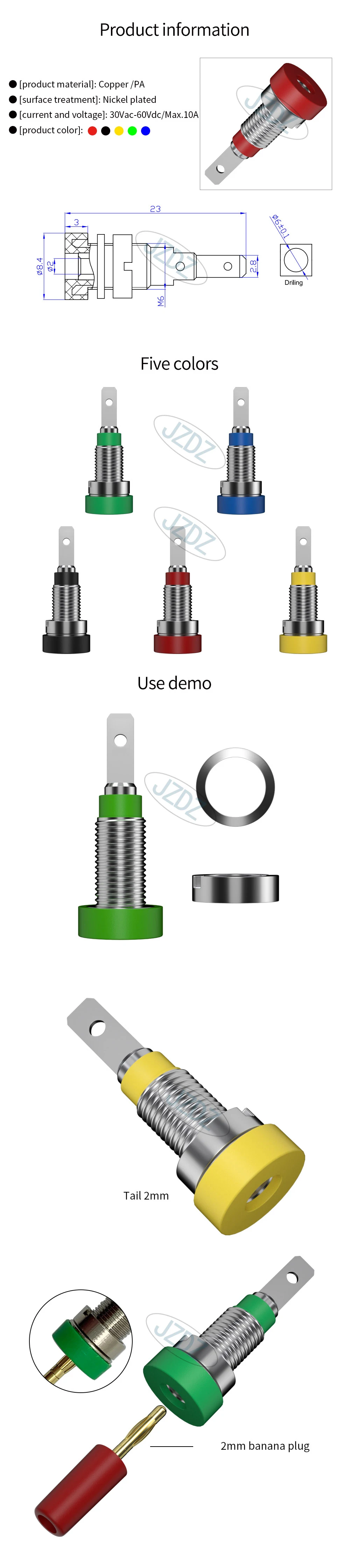 10-Pack 4mm Banana Plug Jack Connectors - Red & Black Binding Post Socket Nuts