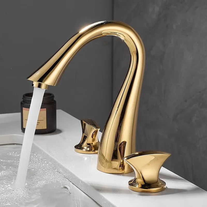 

Basin Faucets Total Brass Black Bathroom Faucet Brushed Gold Sink Faucets 3 Hole Hot And Cold Waterfall Faucet Water Tap