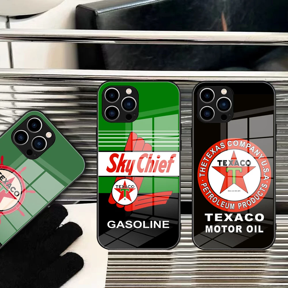 Per Iphone 15 Vintage Petroleum Fuel Oil Texaco Phone Case Glass Per Iphone 13 14 12 11Pro Xr Xs Max 14 Plus Design Glass Cover