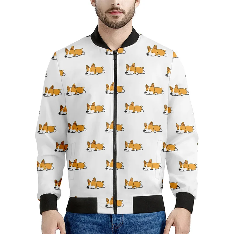 thumbnail image 1 of Chaquetas con cremallera y estampado 3D de Corgi de dibujos animados para hombres y niños, sudadera con estampado de mascotas y perros, chaqueta bomber informal de calle, abrigo de manga larga, 1 of 5