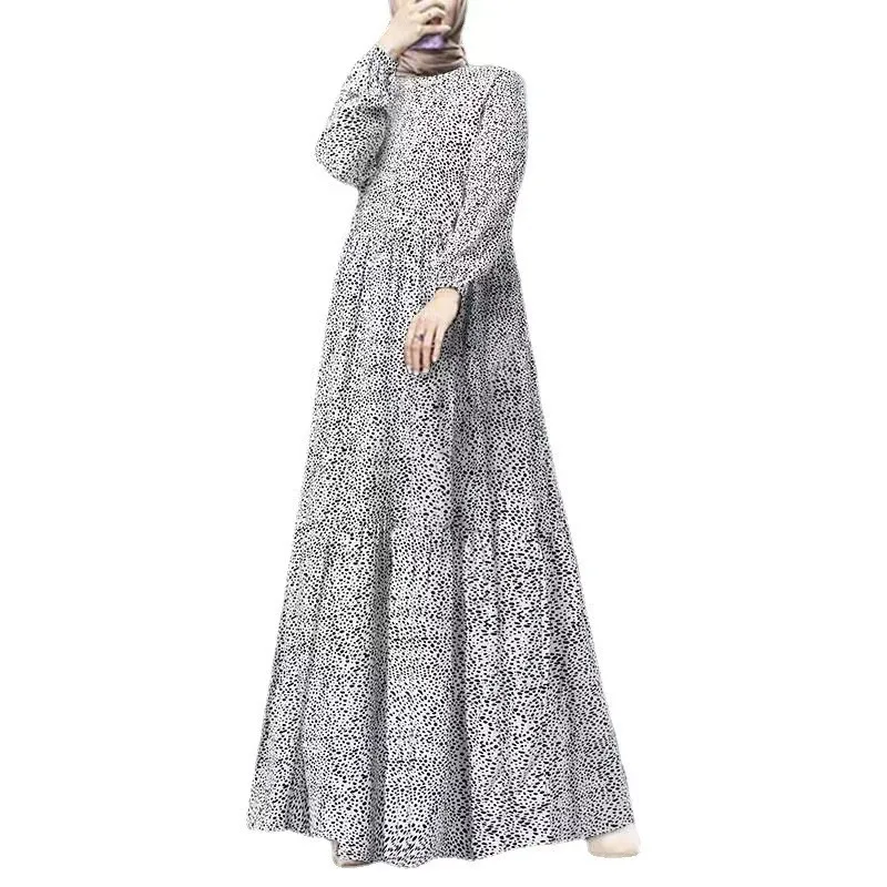 New Middle East Muslim Comfort and Casual Polka Dot Long Sleeve Pullover Loose Waist Long Dress dress  kaftan  evening dresses