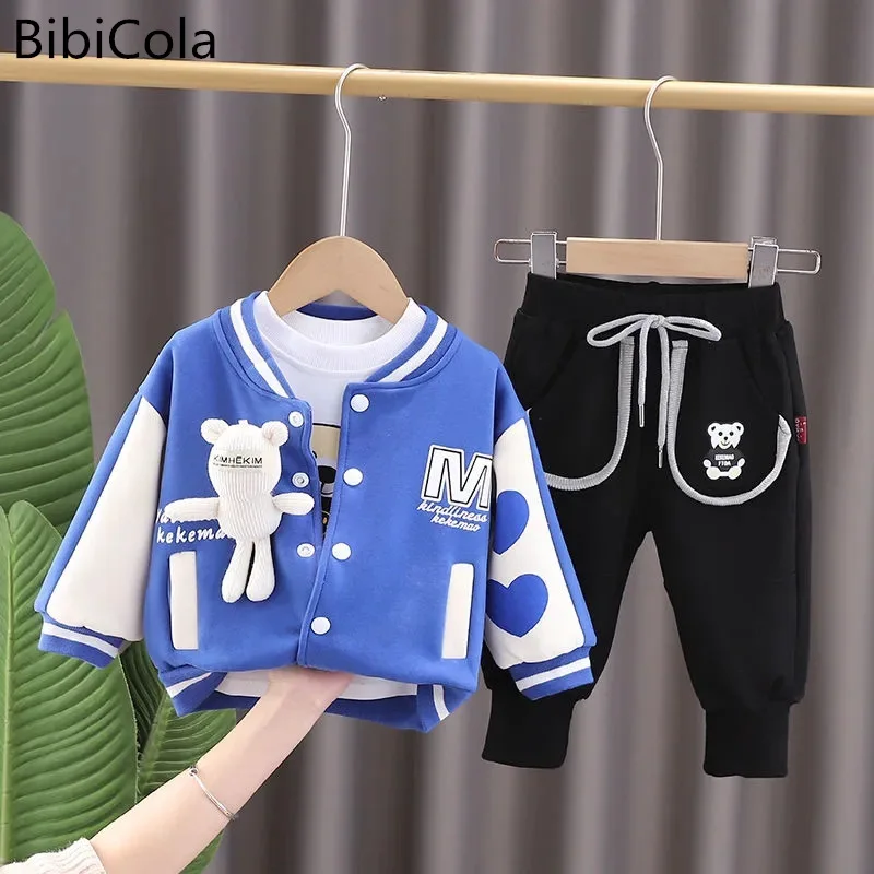 

Spring Autumn Fashion Children Clothing Set Long Sleeve Pullover+Jacket+Pants 3Pcs Set Kids Boys Cartoon Bear Suit Baby Costume