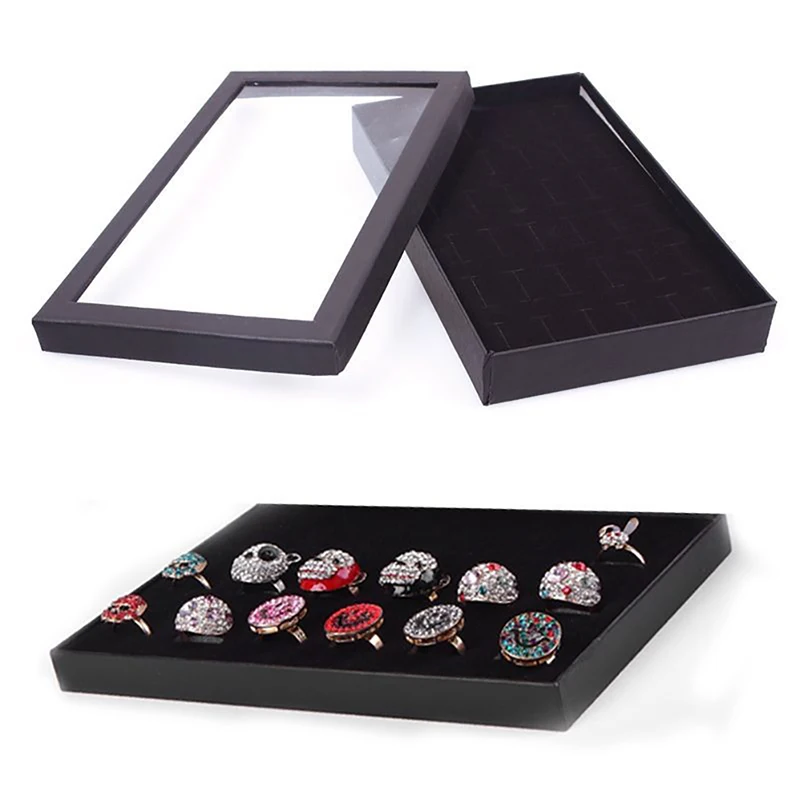 New 36 Slots Foam Insert Rings Display Black Velvet Jewelry Storage Case Box 