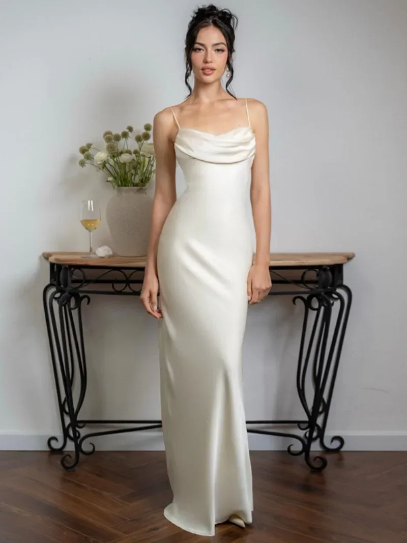 

Женское длинное вечернее платье без рукавов, Элегантное Атласное Платье макси с открытой спиной и высокой талией, модель 2024