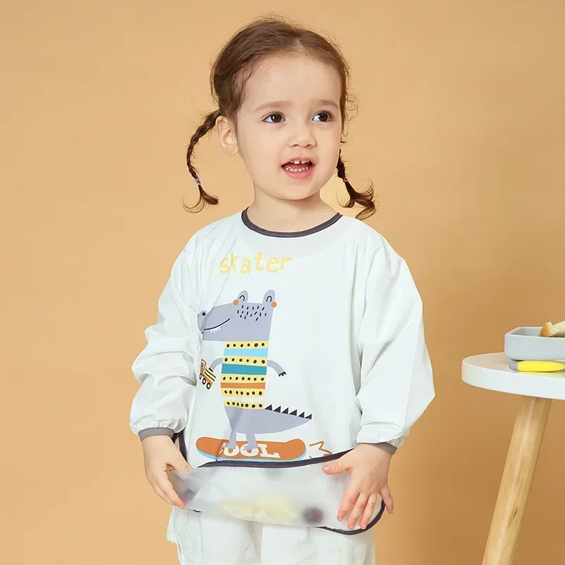 Children Painting Apron Baby Bib Soft Waterproof Long Sleeves Adjustable